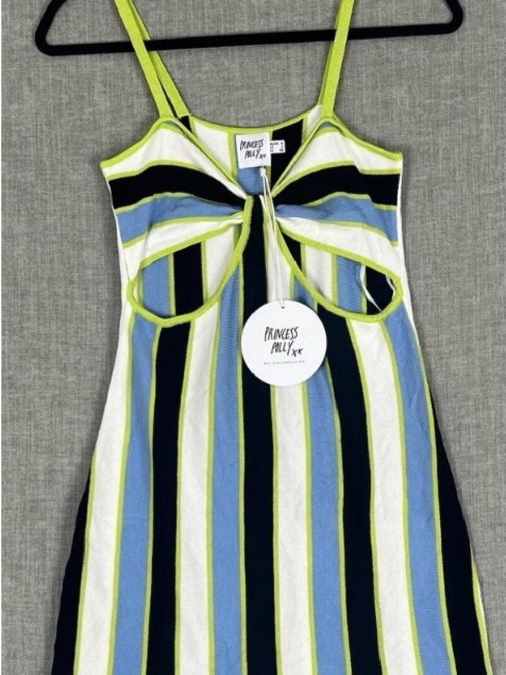 Princess Polly Neon Trim Blue & Navy Striped Cutout Sundress